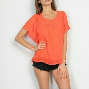 Cute Orange Embroidered Top